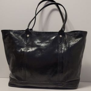 Longchamp Medium Black Pattent Leather Tote Shoulder Bag